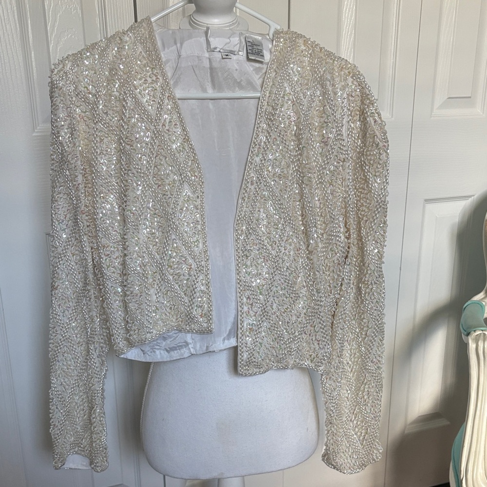 Elegant Cream Sequin Jacket